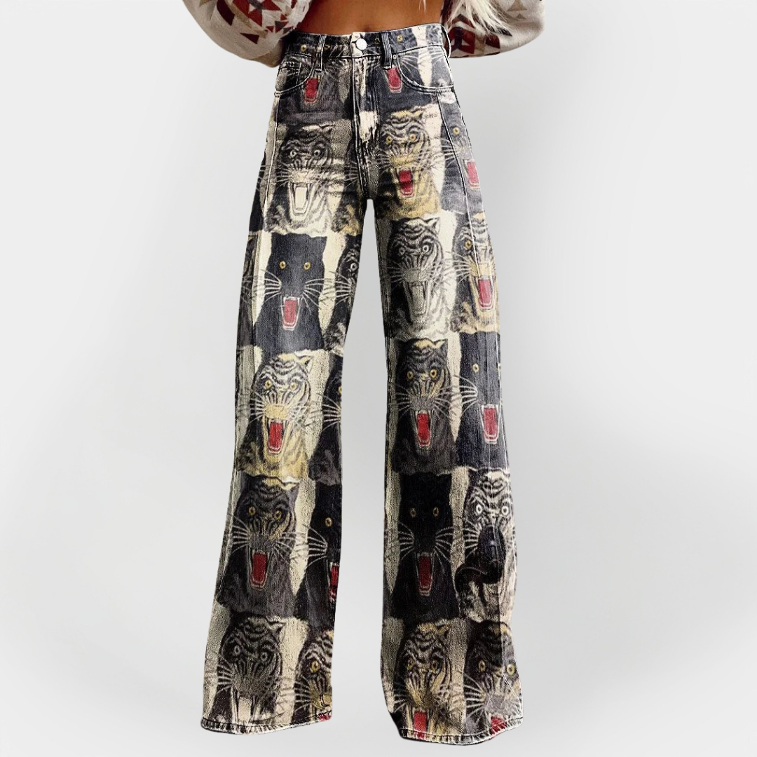 Kristýna Exkluzivní Široké Džíny Městské Vzorované