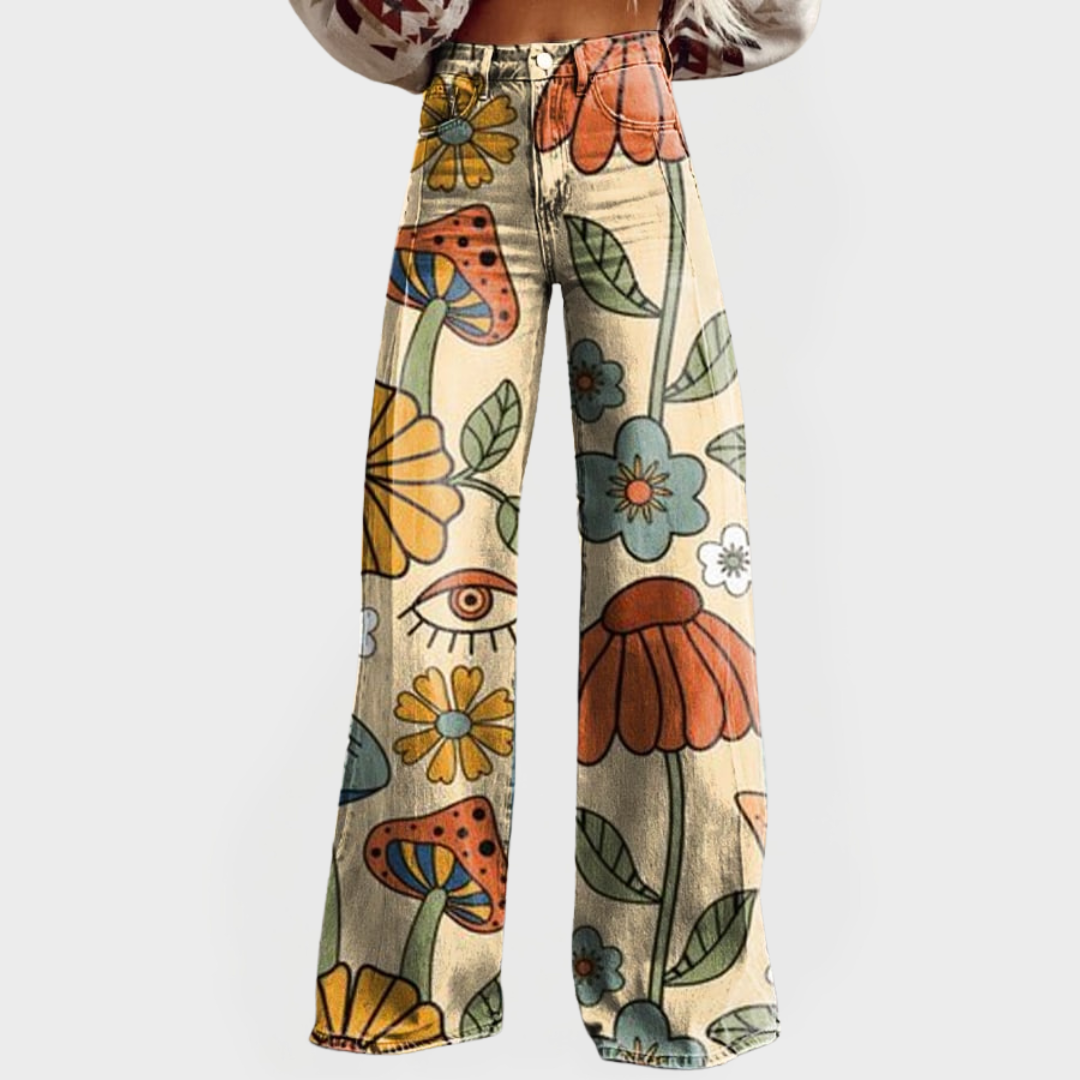 Sára Elegantní Jeans Amplios Retrostylový Květinové