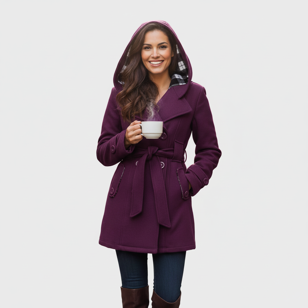 Evelyn | Elegantní kabát s kapucí a páskem