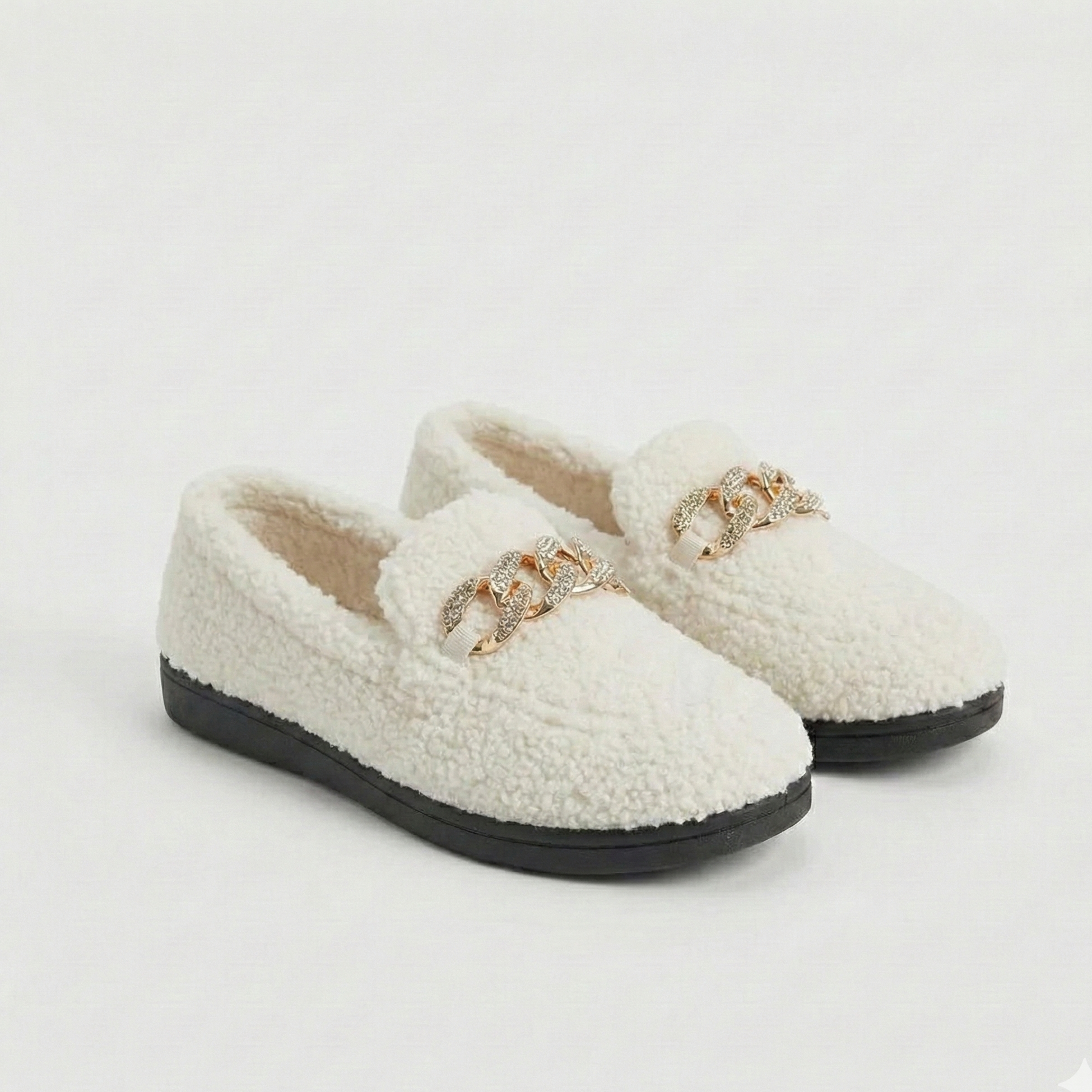 Karolína | Plyšové mokasíny se zlatým řetízkem