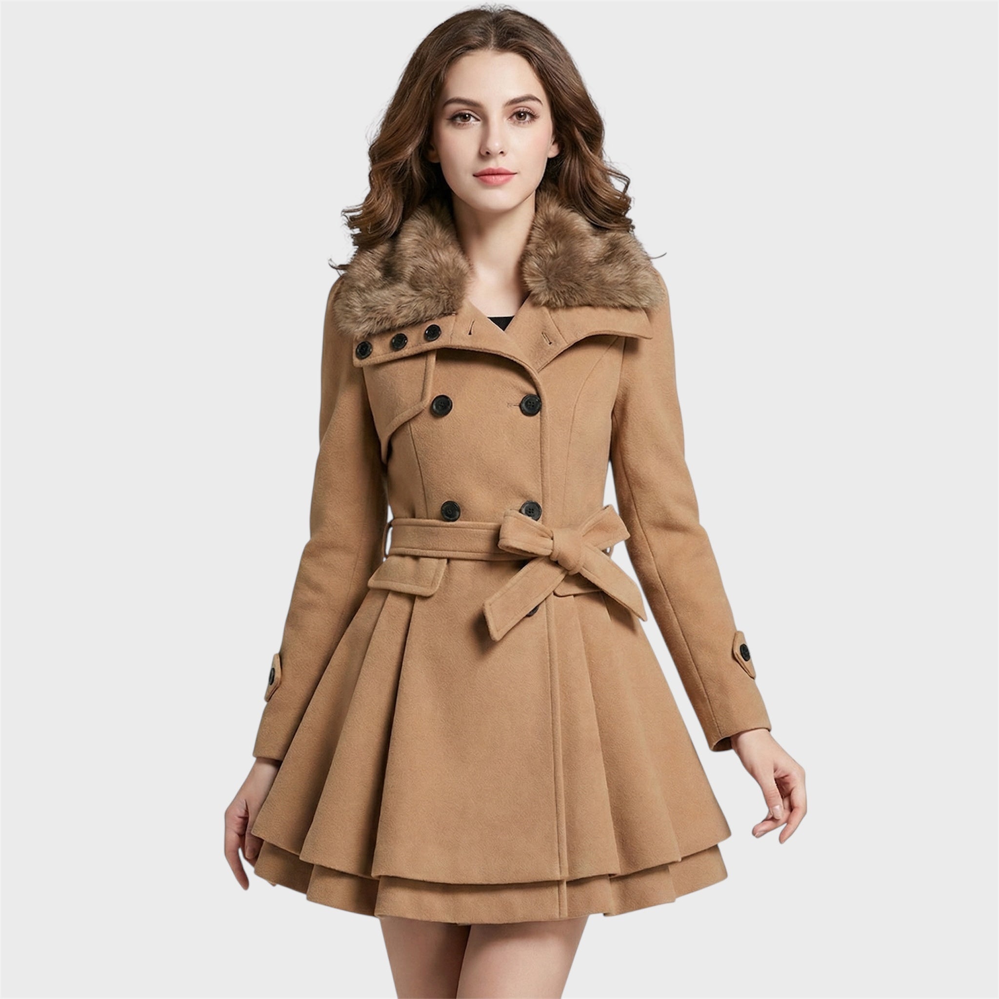 Emma - Elegantní kabát s umělým kožešinovým límcem