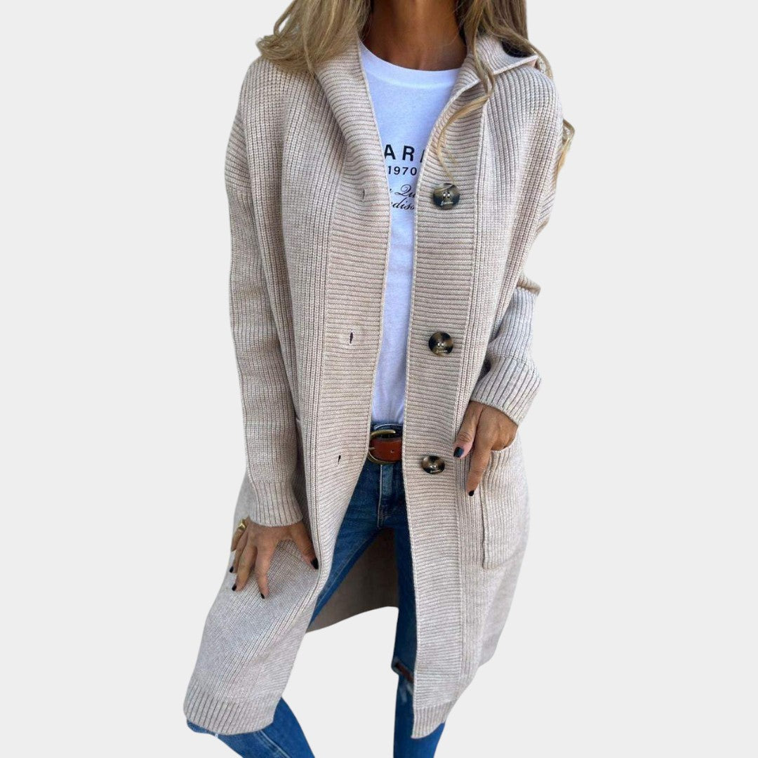 Adriana - Dlouhý elastický kardigan na knoflíky