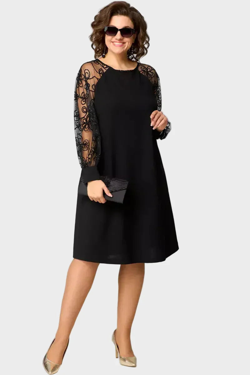 Helena – Elegantní černé šaty s krajkovými rukávy